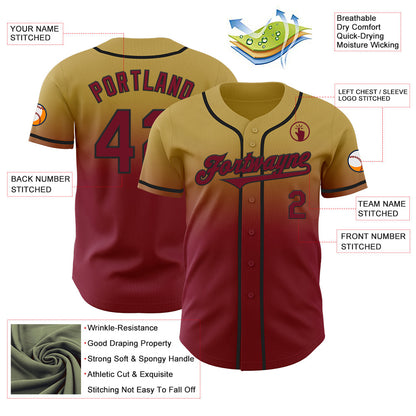 Custom Old Gold Crimson-Black Authentic Fade Fashion Baseball Jersey - Sky-Custom