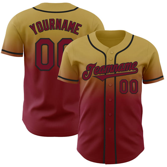 Custom Old Gold Crimson-Black Authentic Fade Fashion Baseball Jersey - Sky-Custom