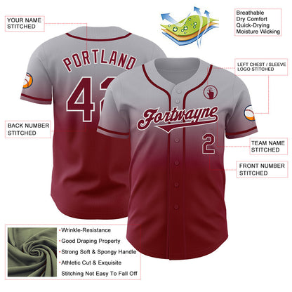 Custom Gray Crimson-White Authentic Fade Fashion Baseball Jersey - Sky-Custom