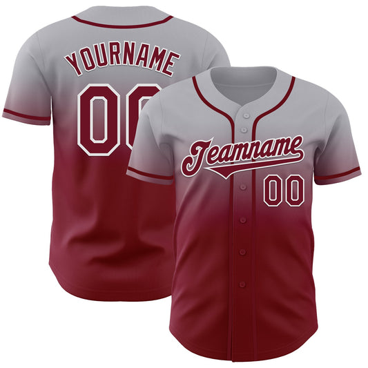 Custom Gray Crimson-White Authentic Fade Fashion Baseball Jersey - Sky-Custom