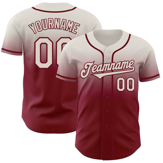 Custom Cream Crimson Authentic Fade Fashion Baseball Jersey - Sky-Custom