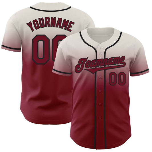 Custom Cream Crimson-Black Authentic Fade Fashion Baseball Jersey - Sky-Custom