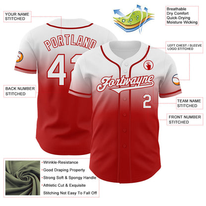 Custom White Red Authentic Fade Fashion Baseball Jersey - Sky-Custom