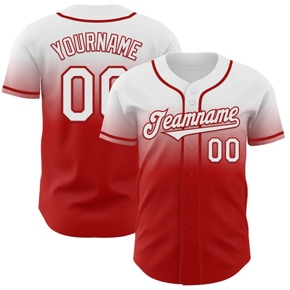 Custom White Red Authentic Fade Fashion Baseball Jersey - Sky-Custom