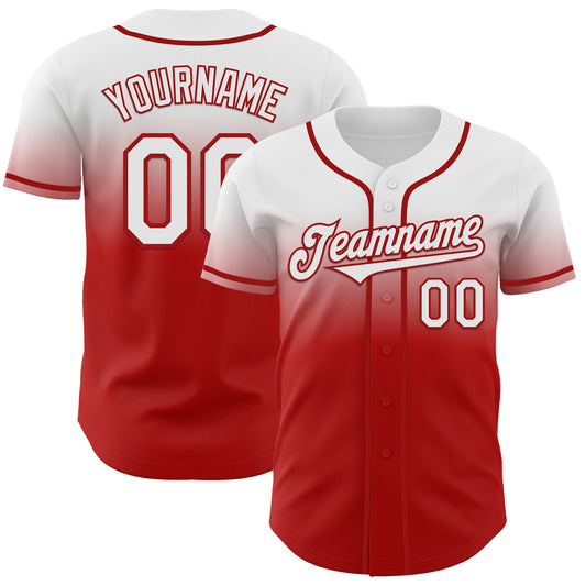Custom White Red Authentic Fade Fashion Baseball Jersey - Sky-Custom