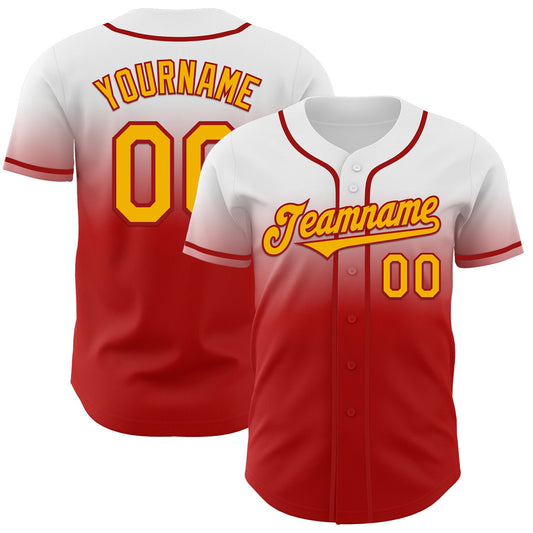 Custom White Gold-Red Authentic Fade Fashion Baseball Jersey - Sky-Custom