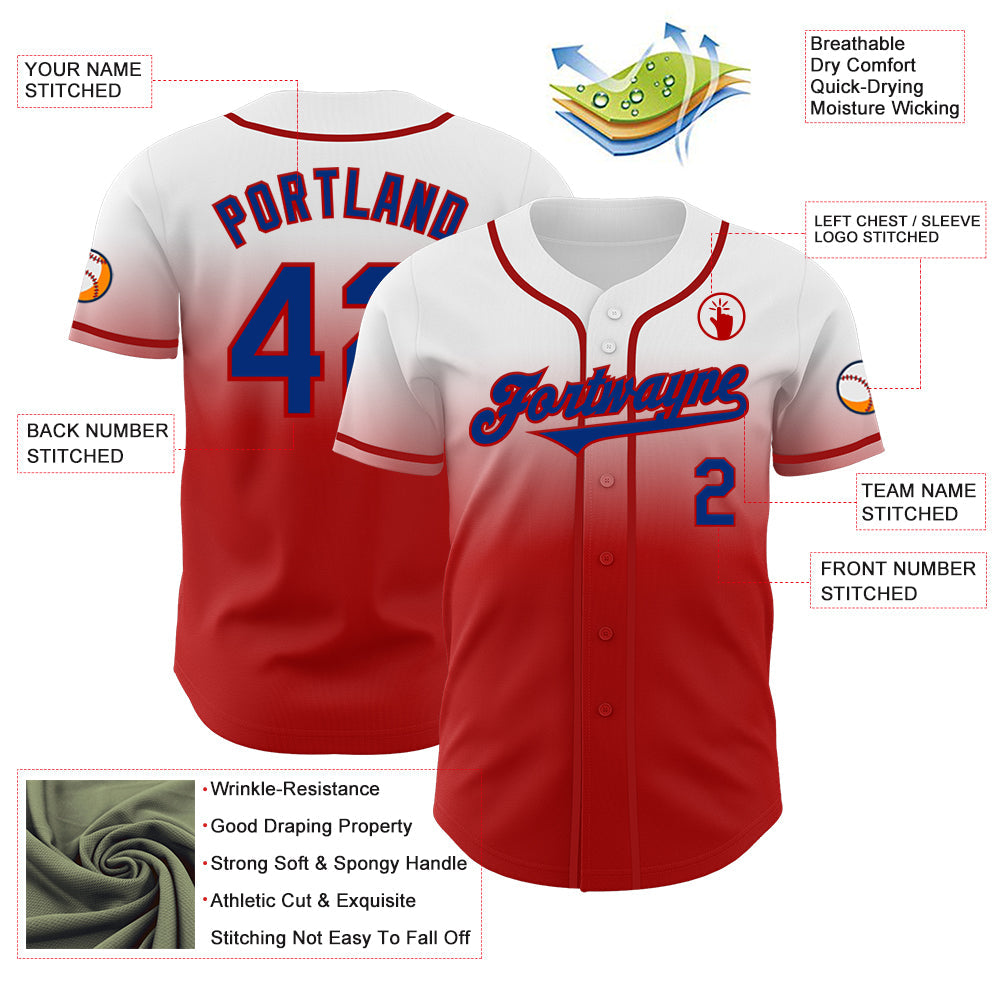 Custom White Royal-Red Authentic Fade Fashion Baseball Jersey - Sky-Custom