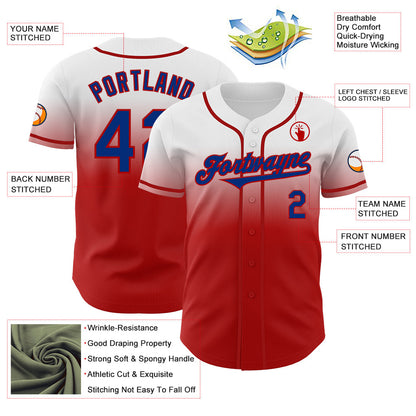 Custom White Royal-Red Authentic Fade Fashion Baseball Jersey - Sky-Custom