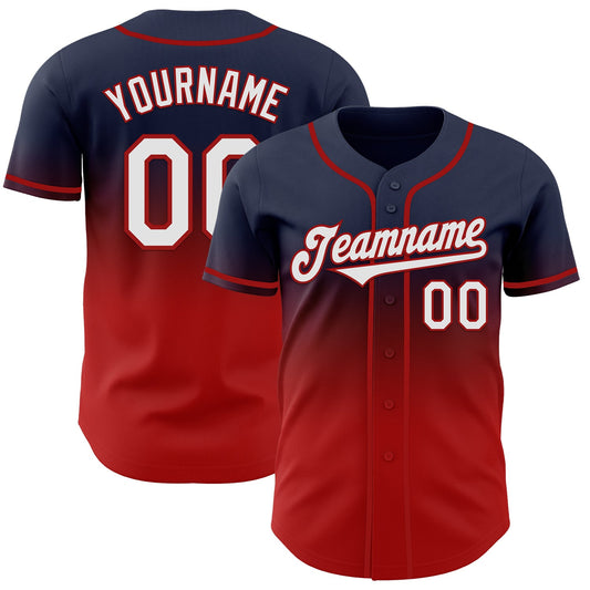 Custom Navy White-Red Authentic Fade Fashion Baseball Jersey - Sky-Custom