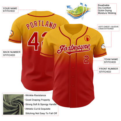 Custom Gold Red-White Authentic Fade Fashion Baseball Jersey - Sky-Custom