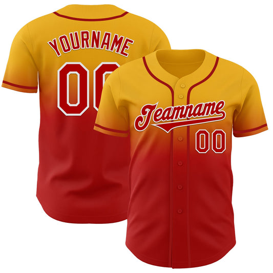 Custom Gold Red-White Authentic Fade Fashion Baseball Jersey - Sky-Custom