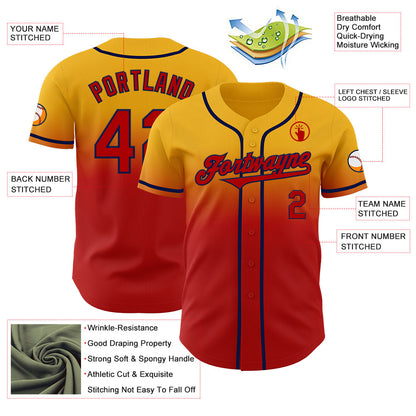 Custom Gold Red-Navy Authentic Fade Fashion Baseball Jersey - Sky-Custom
