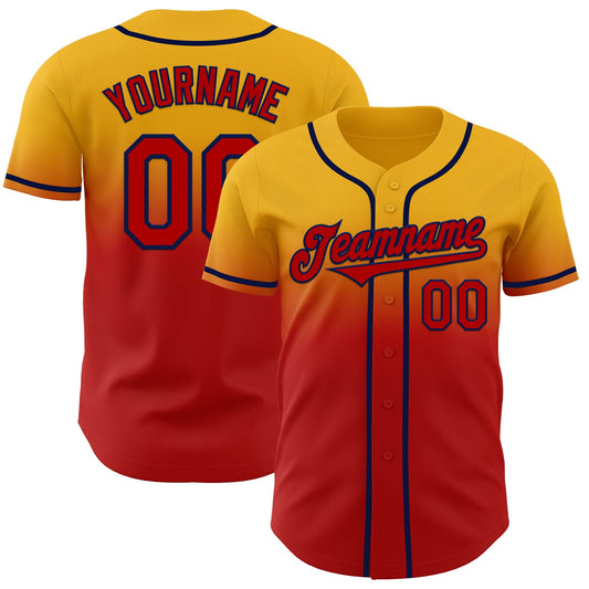 Custom Gold Red-Navy Authentic Fade Fashion Baseball Jersey - Sky-Custom