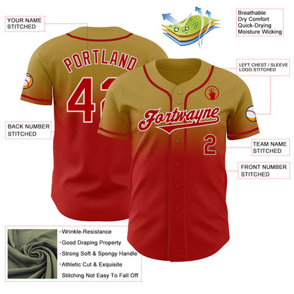 Custom Old Gold Red-White Authentic Fade Fashion Baseball Jersey - Sky-Custom