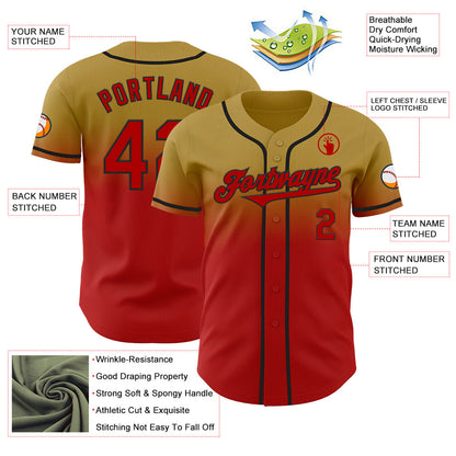 Custom Old Gold Red-Black Authentic Fade Fashion Baseball Jersey - Sky-Custom