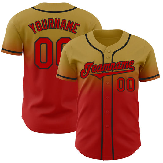 Custom Old Gold Red-Black Authentic Fade Fashion Baseball Jersey - Sky-Custom