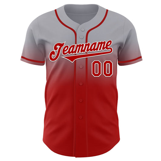 Custom Gray Red-White Authentic Fade Fashion Baseball Jersey - Sky-Custom
