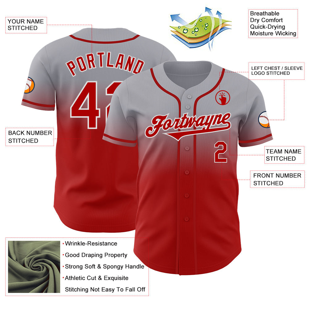 Custom Gray Red-White Authentic Fade Fashion Baseball Jersey - Sky-Custom