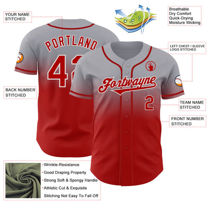 Custom Gray Red-White Authentic Fade Fashion Baseball Jersey - Sky-Custom