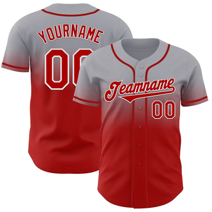 Custom Gray Red-White Authentic Fade Fashion Baseball Jersey - Sky-Custom