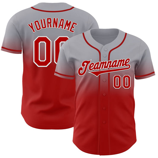 Custom Gray Red-White Authentic Fade Fashion Baseball Jersey - Sky-Custom