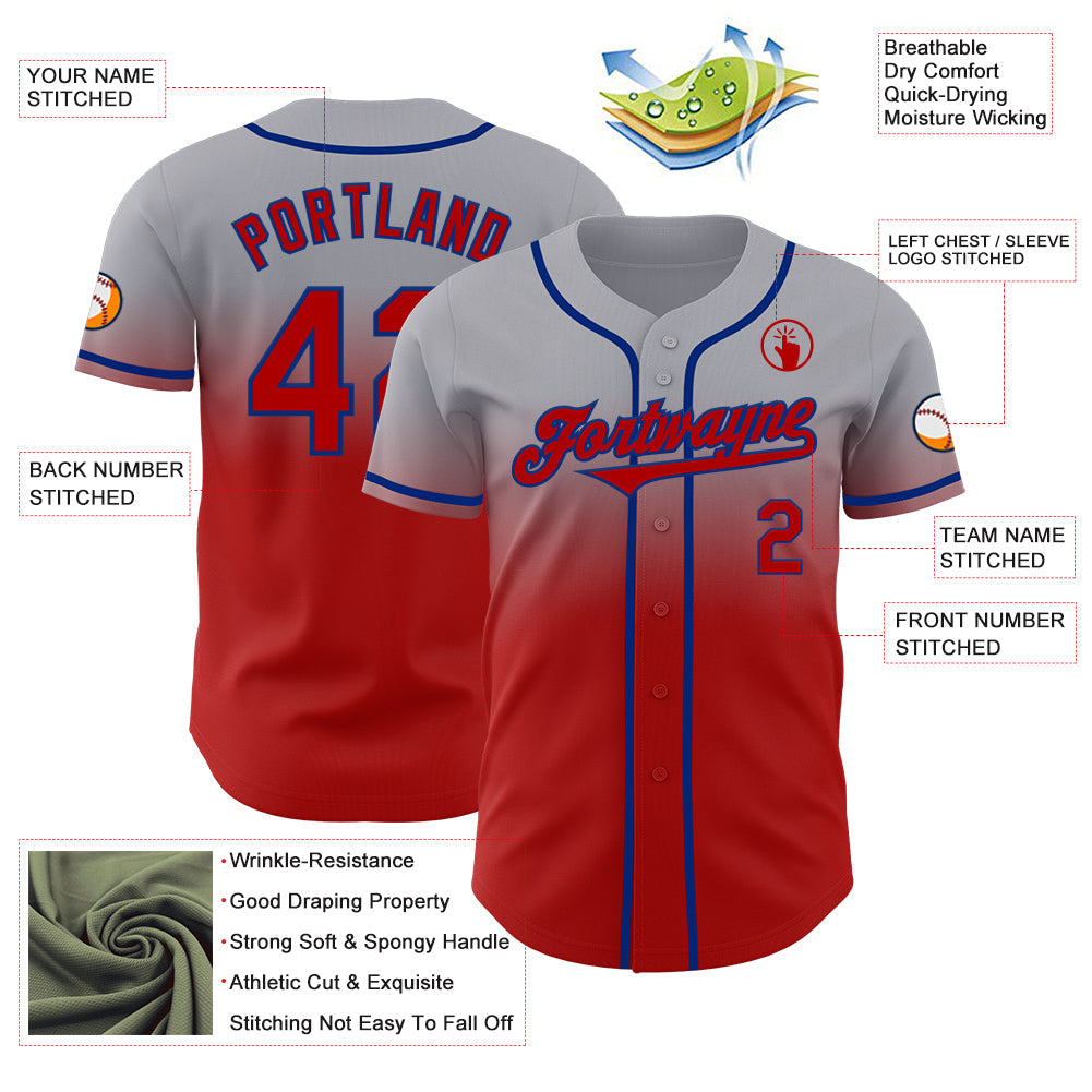 Custom Gray Red-Royal Authentic Fade Fashion Baseball Jersey - Sky-Custom