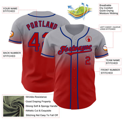 Custom Gray Red-Royal Authentic Fade Fashion Baseball Jersey - Sky-Custom