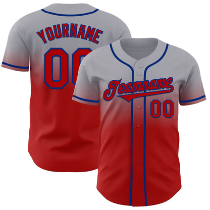 Custom Gray Red-Royal Authentic Fade Fashion Baseball Jersey - Sky-Custom