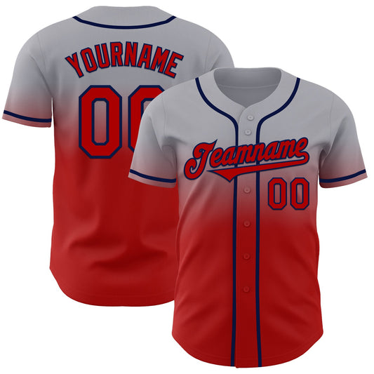 Custom Gray Red-Navy Authentic Fade Fashion Baseball Jersey - Sky-Custom
