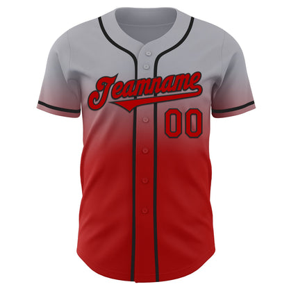 Custom Gray Red-Black Authentic Fade Fashion Baseball Jersey - Sky-Custom