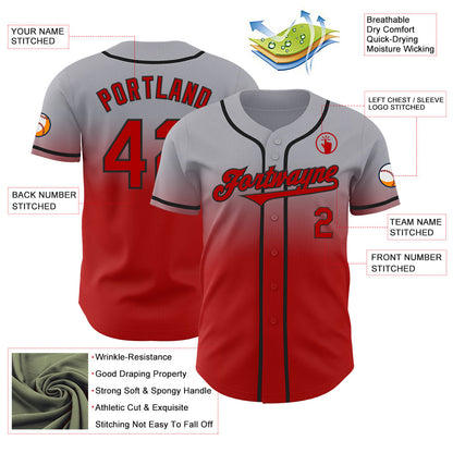 Custom Gray Red-Black Authentic Fade Fashion Baseball Jersey - Sky-Custom
