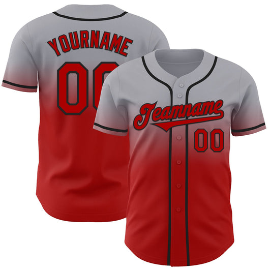 Custom Gray Red-Black Authentic Fade Fashion Baseball Jersey - Sky-Custom