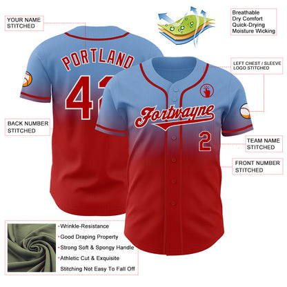 Custom Light Blue Red-White Authentic Fade Fashion Baseball Jersey - Sky-Custom