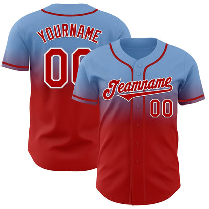 Custom Light Blue Red-White Authentic Fade Fashion Baseball Jersey - Sky-Custom