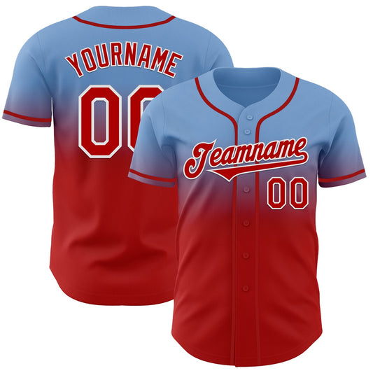 Custom Light Blue Red-White Authentic Fade Fashion Baseball Jersey - Sky-Custom