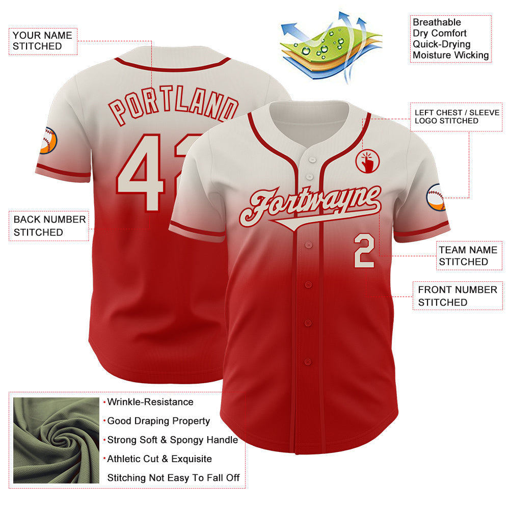 Custom Cream Red Authentic Fade Fashion Baseball Jersey - Sky-Custom