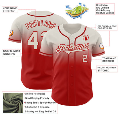 Custom Cream Red Authentic Fade Fashion Baseball Jersey - Sky-Custom