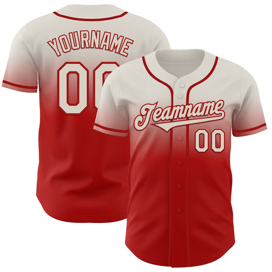 Custom Cream Red Authentic Fade Fashion Baseball Jersey - Sky-Custom