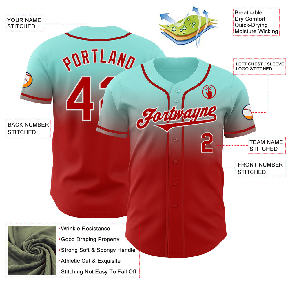 Custom Ice Blue Red-White Authentic Fade Fashion Baseball Jersey - Sky-Custom
