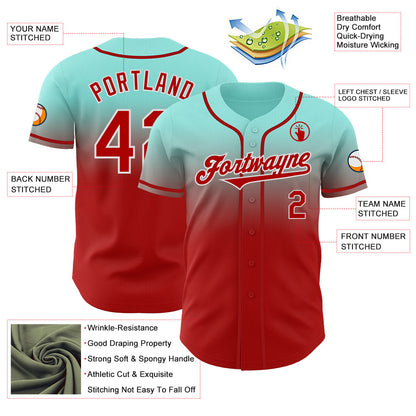 Custom Ice Blue Red-White Authentic Fade Fashion Baseball Jersey - Sky-Custom