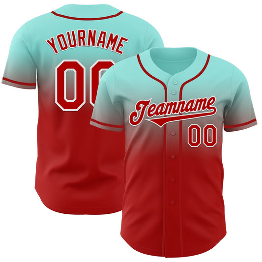 Custom Ice Blue Red-White Authentic Fade Fashion Baseball Jersey - Sky-Custom