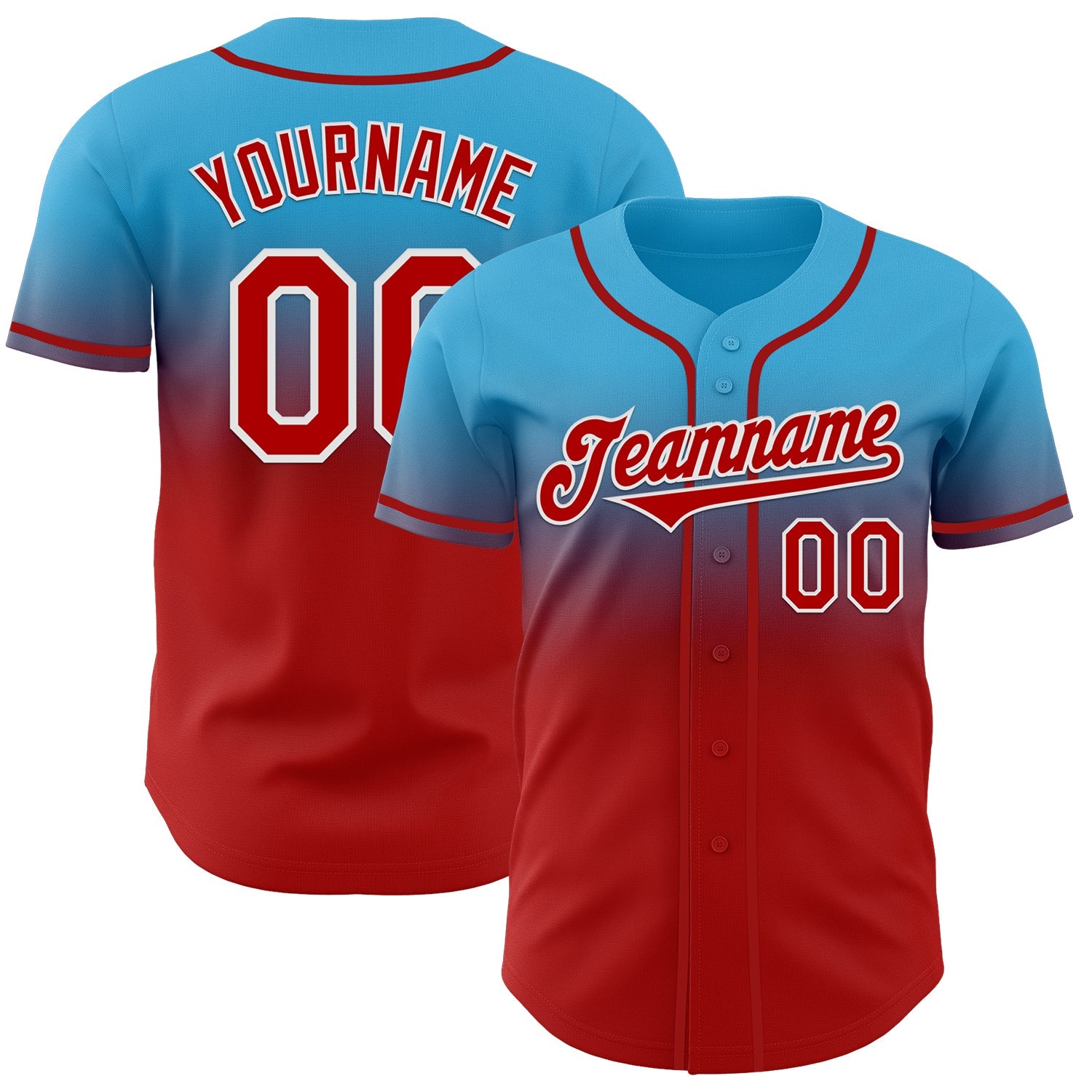 Custom Sky Blue Red-White Authentic Fade Fashion Baseball Jersey - Sky-Custom