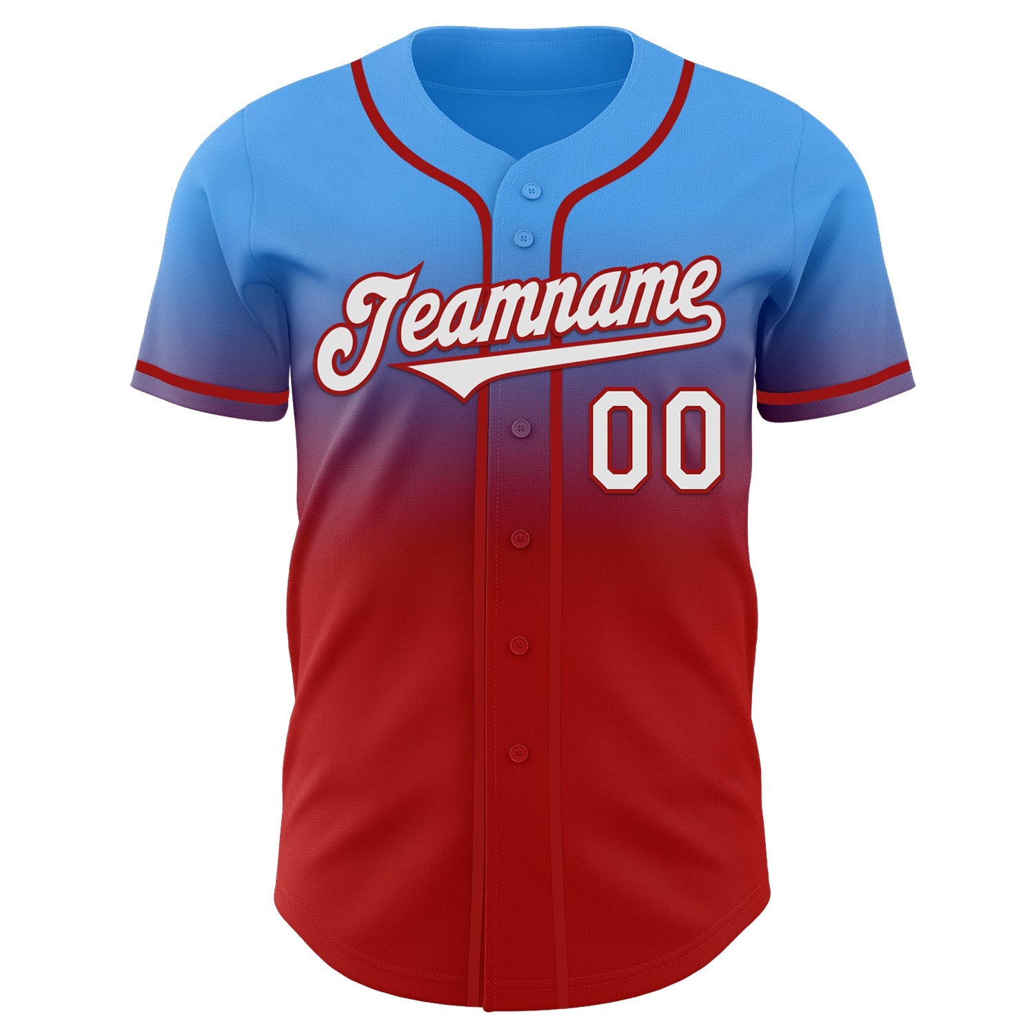 Custom Electric Blue White-Red Authentic Fade Fashion Baseball Jersey - Sky-Custom