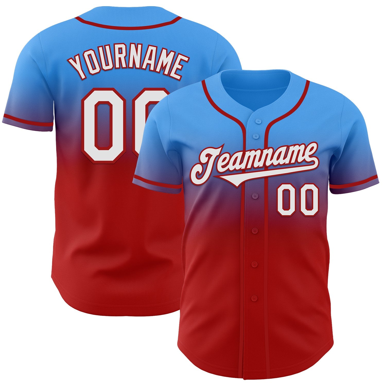 Custom Electric Blue White-Red Authentic Fade Fashion Baseball Jersey - Sky-Custom