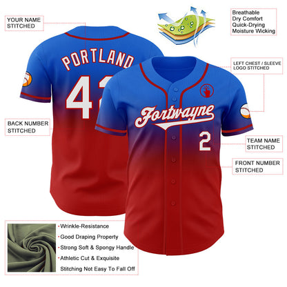 Custom Thunder Blue White-Red Authentic Fade Fashion Baseball Jersey - Sky-Custom