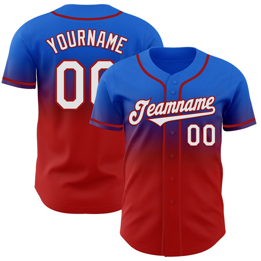 Custom Thunder Blue White-Red Authentic Fade Fashion Baseball Jersey - Sky-Custom