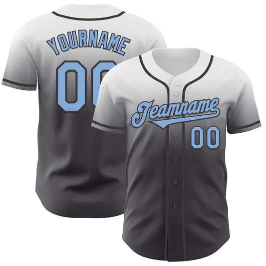 Custom White Light Blue-Steel Gray Authentic Fade Fashion Baseball Jersey - Sky-Custom