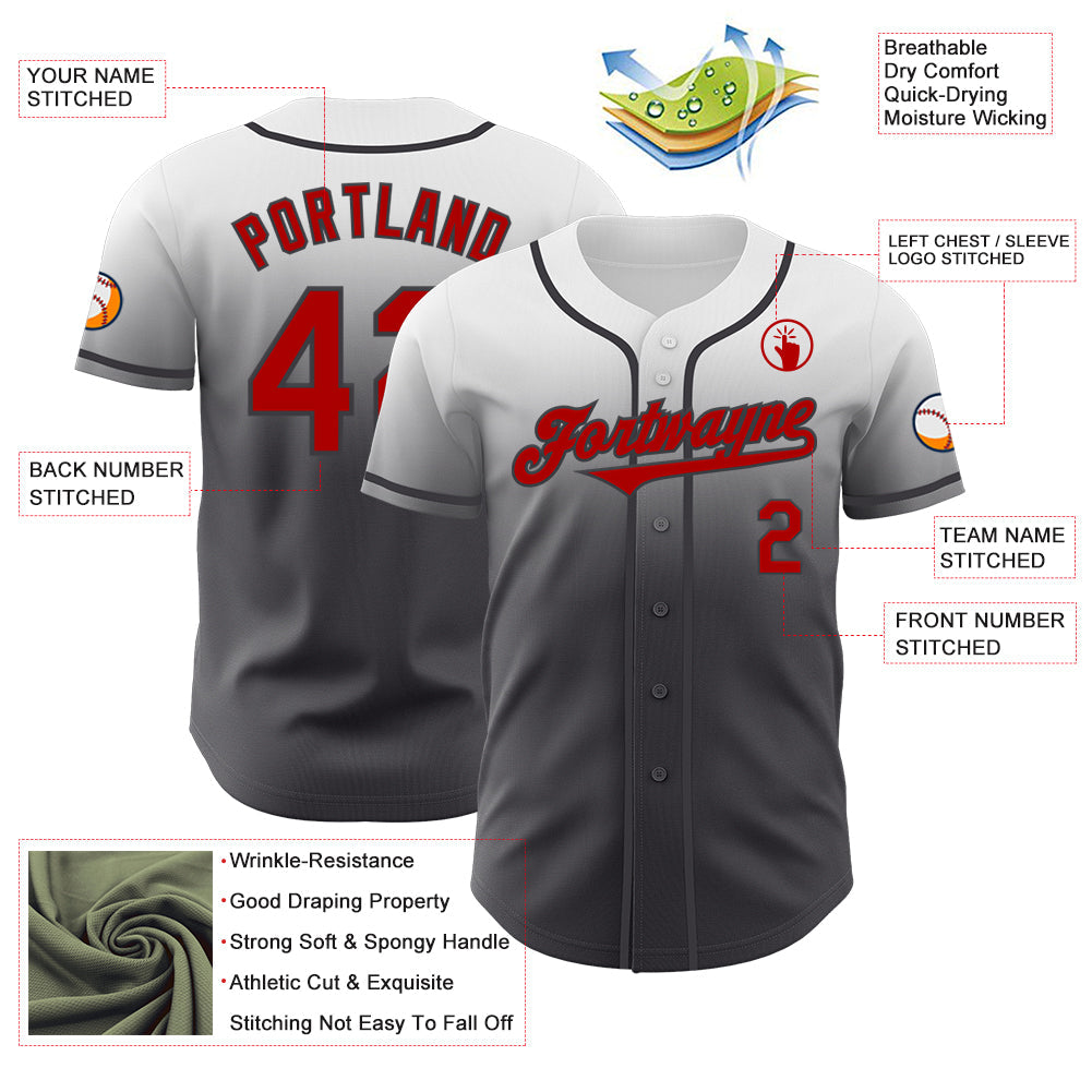 Custom White Red-Steel Gray Authentic Fade Fashion Baseball Jersey - Sky-Custom