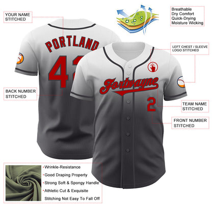Custom White Red-Steel Gray Authentic Fade Fashion Baseball Jersey - Sky-Custom