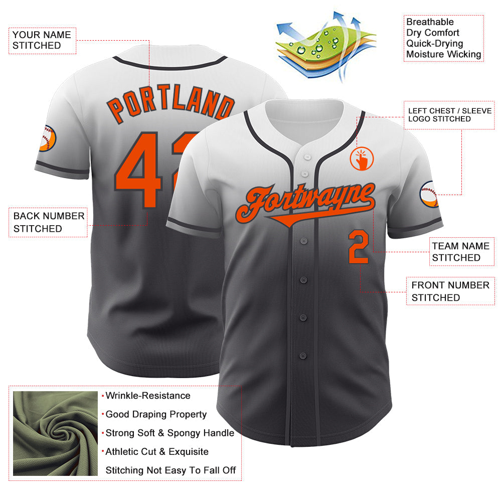 Custom White Orange-Steel Gray Authentic Fade Fashion Baseball Jersey - Sky-Custom